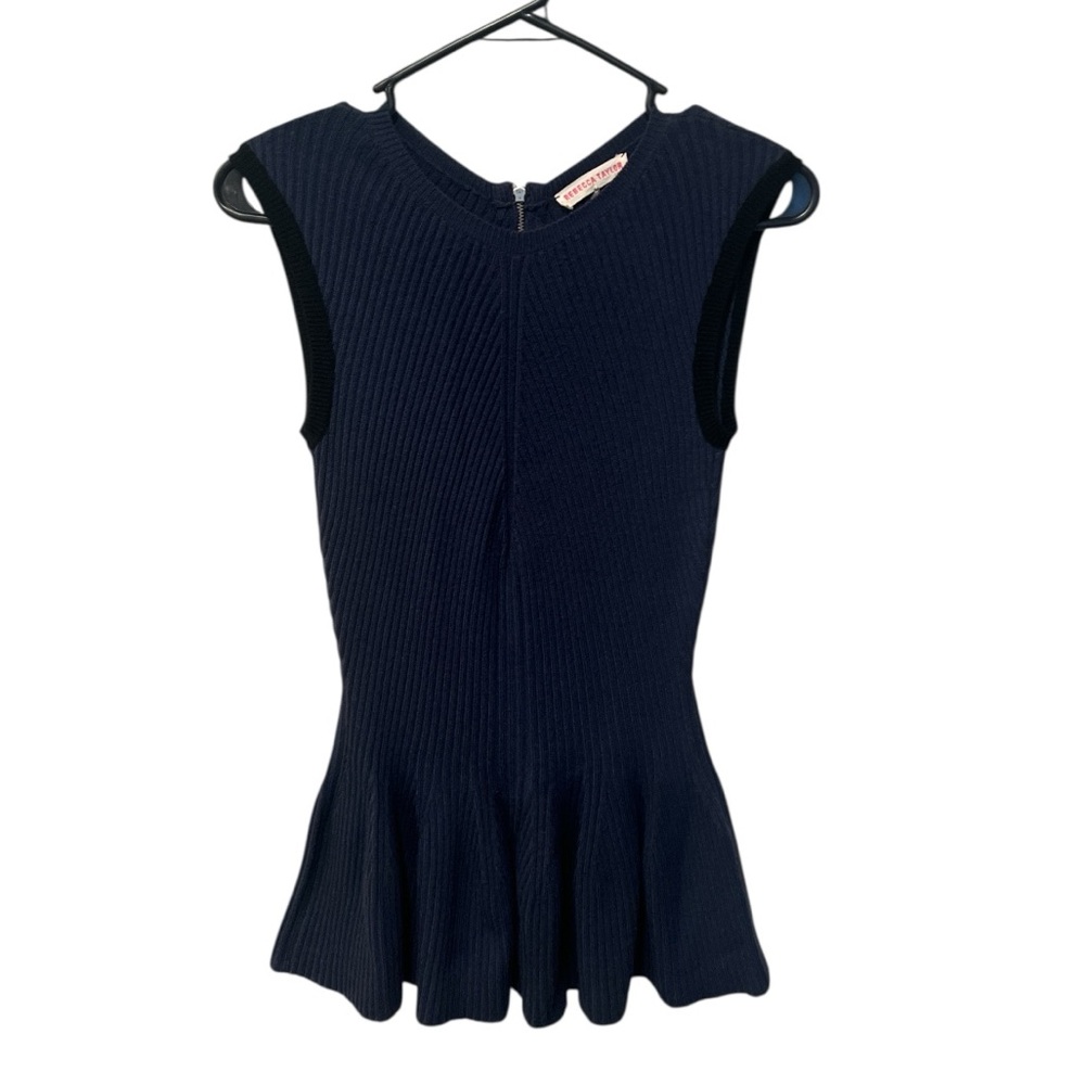Rebecca Taylor peplum navy blue knit ribbed sleeveless sweater size small